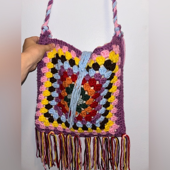 Handcrafted Granny Square Crochet Fringe Bag - Picture 3 of 4